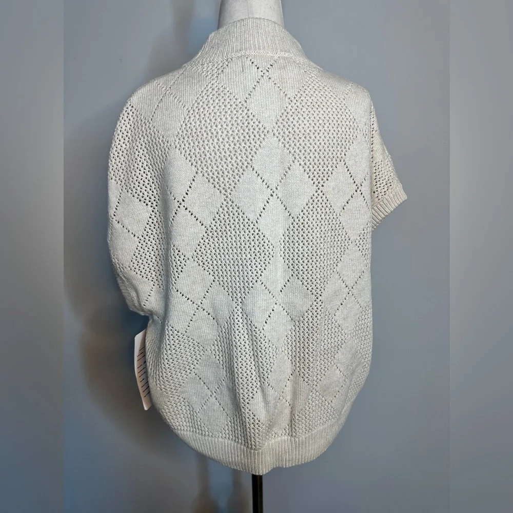 NWT Sz S Naadam argyle print cream white knit crew neck sweater cashmere blend - Picture 2 of 8